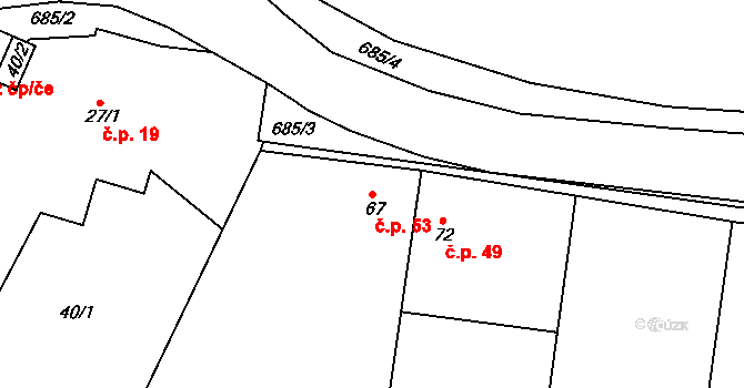 Limuzy 53, Tismice na parcele st. 67 v KÚ Limuzy, Katastrální mapa