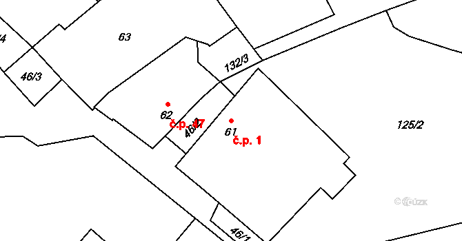 Matějovec 1, Český Rudolec na parcele st. 61 v KÚ Matějovec, Katastrální mapa
