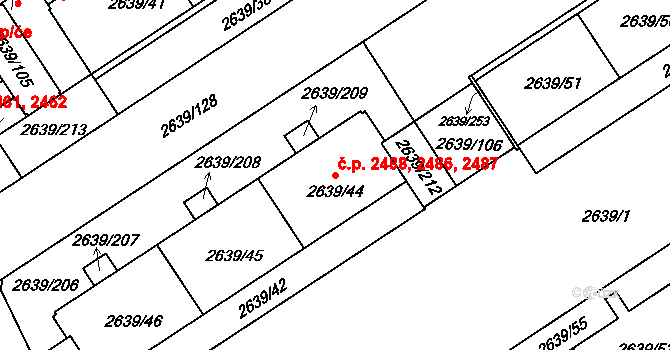 Žižkov 2486,2487,2488, Praha na parcele st. 2639/44 v KÚ Žižkov, Katastrální mapa