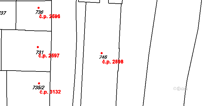 Smíchov 2598, Praha na parcele st. 746 v KÚ Smíchov, Katastrální mapa