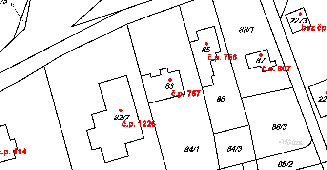 Suchdol 757, Praha na parcele st. 83 v KÚ Suchdol, Katastrální mapa