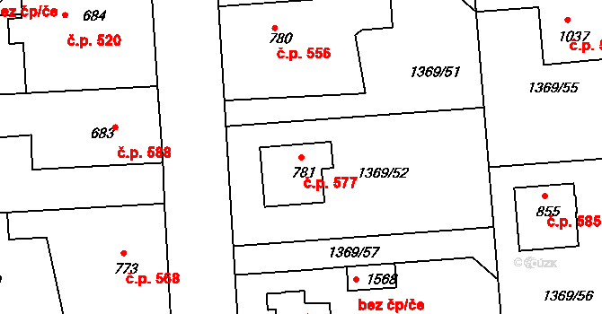 Rožmitál pod Třemšínem 577 na parcele st. 781 v KÚ Rožmitál pod Třemšínem, Katastrální mapa