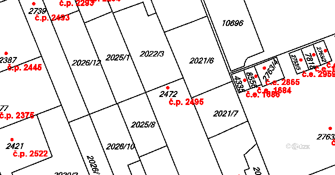 Hodonín 2495 na parcele st. 2472 v KÚ Hodonín, Katastrální mapa