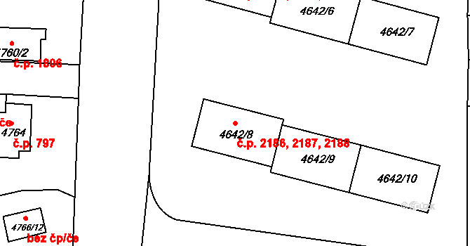 Česká Lípa 2186,2187,2188 na parcele st. 4642/8 v KÚ Česká Lípa, Katastrální mapa