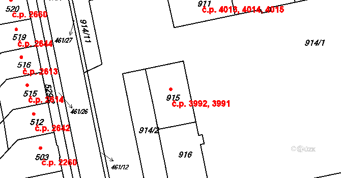 Chomutov 3991,3992 na parcele st. 915 v KÚ Chomutov II, Katastrální mapa