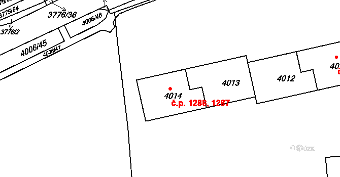 Jirkov 1287,1288 na parcele st. 4014 v KÚ Jirkov, Katastrální mapa