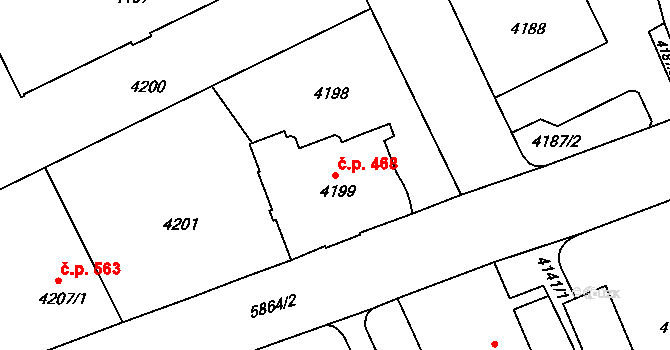 Liberec III-Jeřáb 468, Liberec na parcele st. 4199 v KÚ Liberec, Katastrální mapa