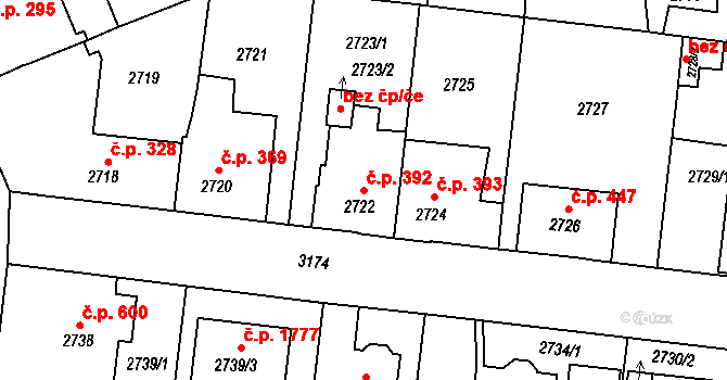 Bolevec 392, Plzeň na parcele st. 2722 v KÚ Bolevec, Katastrální mapa