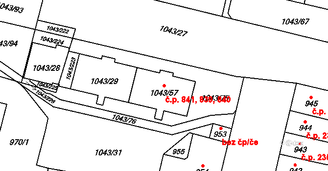 Lobzy 839,840,841, Plzeň na parcele st. 1043/57 v KÚ Doubravka, Katastrální mapa