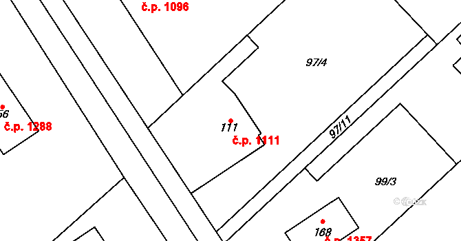 Litovel 1111 na parcele st. 111 v KÚ Chořelice, Katastrální mapa