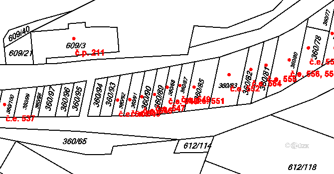 Sedlešovice 548, Nový Šaldorf-Sedlešovice na parcele st. 360/88 v KÚ Sedlešovice, Katastrální mapa