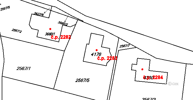 Rožnov pod Radhoštěm 2283 na parcele st. 4176 v KÚ Rožnov pod Radhoštěm, Katastrální mapa