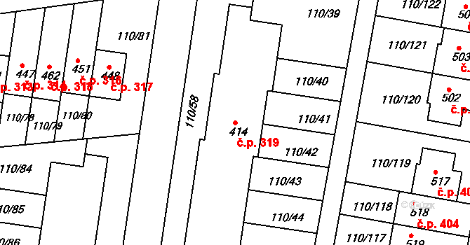 Nehvizdy 319 na parcele st. 414 v KÚ Nehvizdy, Katastrální mapa