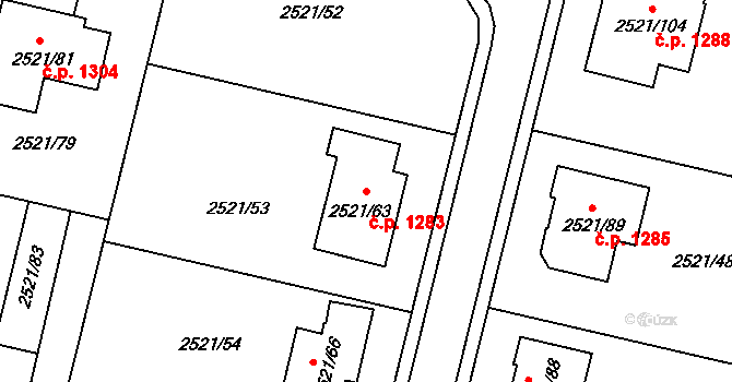 Mohelnice 1283 na parcele st. 2521/63 v KÚ Mohelnice, Katastrální mapa