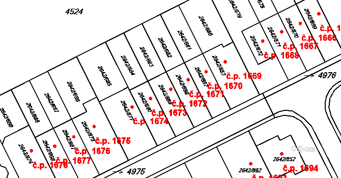 Kuřim 1672 na parcele st. 2642/889 v KÚ Kuřim, Katastrální mapa