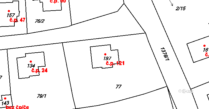 Chrastavice 121 na parcele st. 197 v KÚ Chrastavice, Katastrální mapa