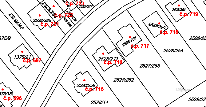 Jedovnice 716 na parcele st. 2528/271 v KÚ Jedovnice, Katastrální mapa
