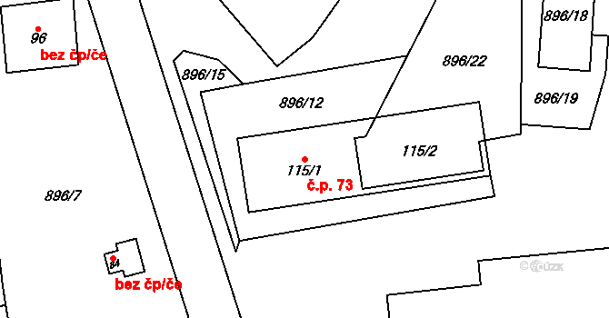 Kolešov 73 na parcele st. 115/1 v KÚ Kolešov, Katastrální mapa