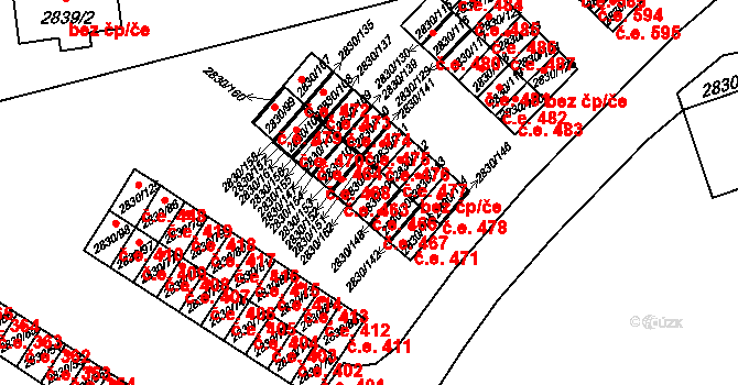 Rumburk 1 466, Rumburk na parcele st. 2830/104 v KÚ Rumburk, Katastrální mapa