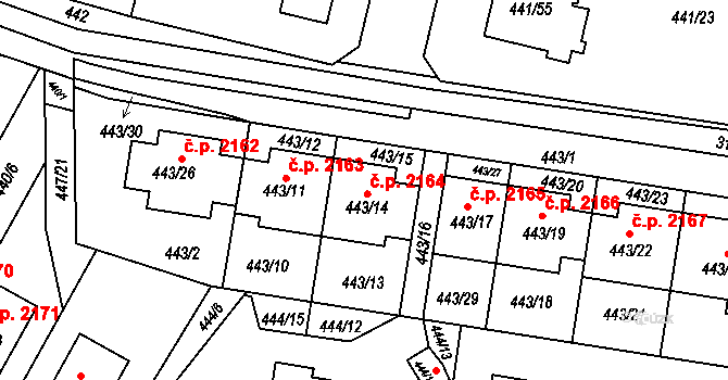Bolevec 2164, Plzeň na parcele st. 443/14 v KÚ Bolevec, Katastrální mapa