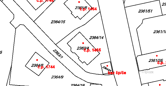 Benešov 1465 na parcele st. 2363/4 v KÚ Benešov u Prahy, Katastrální mapa
