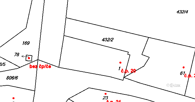 Choratice 20 na parcele st. 1 v KÚ Choratice, Katastrální mapa