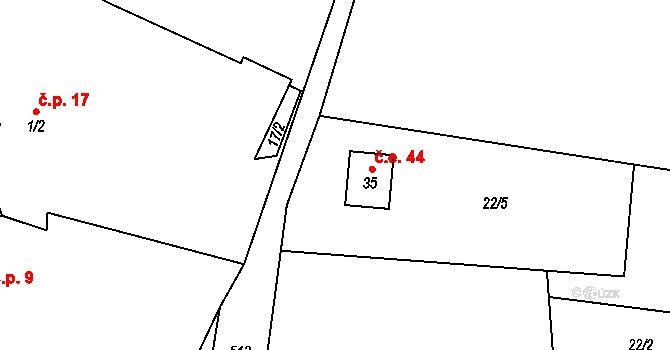 Zdeslavice 44, Číhošť na parcele st. 35 v KÚ Zdeslavice, Katastrální mapa