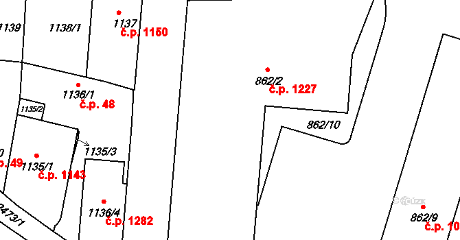 Třeboň II 1227, Třeboň na parcele st. 862/2 v KÚ Třeboň, Katastrální mapa