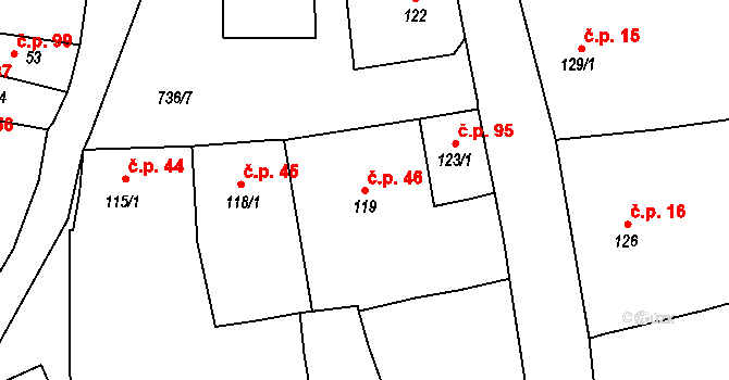 Sedlec 46, Sedlec-Prčice na parcele st. 119 v KÚ Sedlec u Votic, Katastrální mapa