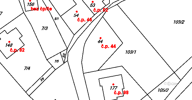 Borač 44 na parcele st. 44 v KÚ Borač, Katastrální mapa
