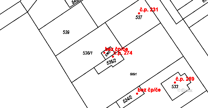 Třebestovice 40235246 na parcele st. 536/2 v KÚ Třebestovice, Katastrální mapa