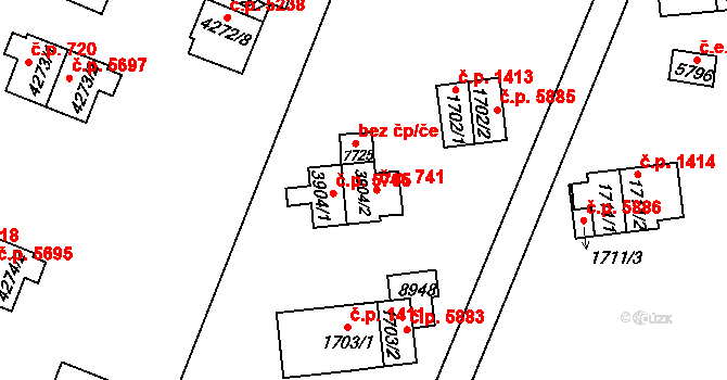 Zlín 741 na parcele st. 3904/2 v KÚ Zlín, Katastrální mapa