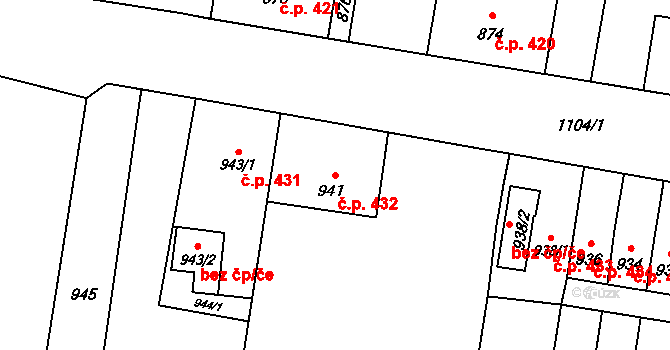 Vítkov 432 na parcele st. 941 v KÚ Vítkov, Katastrální mapa