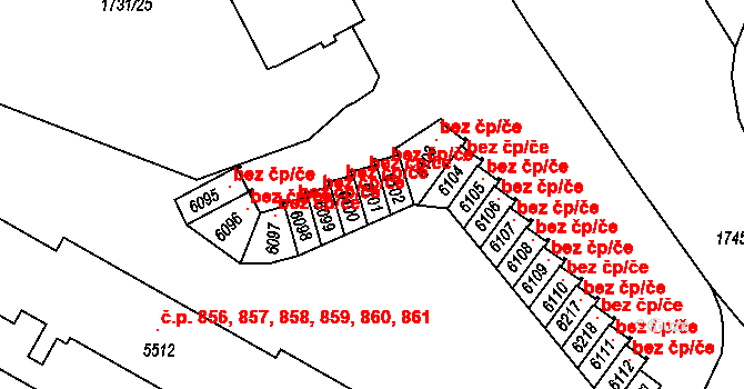 Třebíč 44141246 na parcele st. 6101 v KÚ Třebíč, Katastrální mapa
