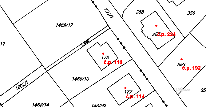 Vršovice 116 na parcele st. 178 v KÚ Vršovice u Opavy, Katastrální mapa