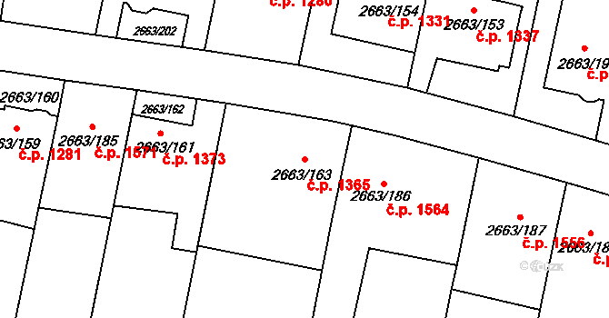 Předměstí 1365, Opava na parcele st. 2663/163 v KÚ Opava-Předměstí, Katastrální mapa