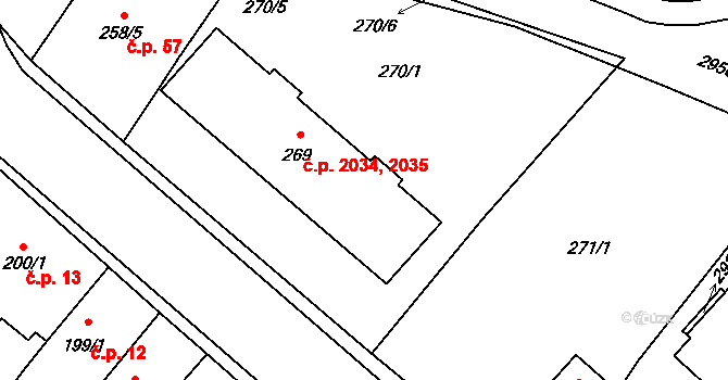 Předměstí 2034,2035, Opava na parcele st. 269 v KÚ Opava-Předměstí, Katastrální mapa