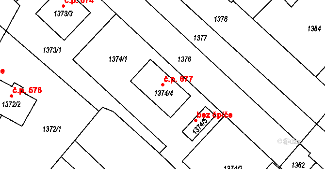 Zbýšov 677 na parcele st. 1374/4 v KÚ Zbýšov u Oslavan, Katastrální mapa