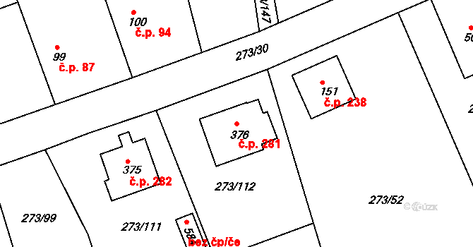 Třemošnice 281 na parcele st. 376 v KÚ Třemošnice nad Doubravou, Katastrální mapa