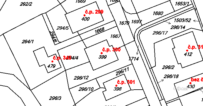 Rosice 300 na parcele st. 399 v KÚ Rosice u Chrasti, Katastrální mapa