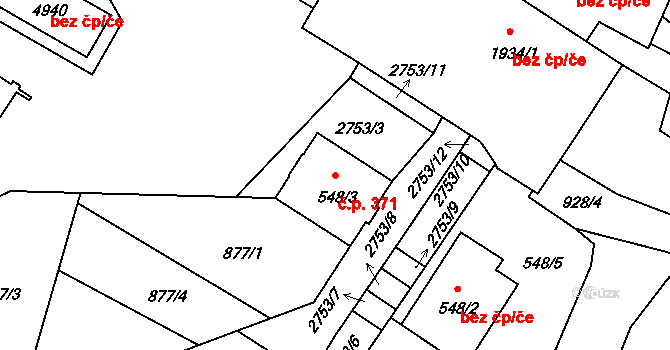Budějovické Předměstí 371, Písek na parcele st. 548/3 v KÚ Písek, Katastrální mapa
