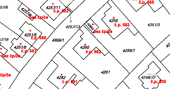 Litomyšlské Předměstí 582, Vysoké Mýto na parcele st. 4260 v KÚ Vysoké Mýto, Katastrální mapa