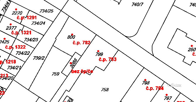 Neratovice 783 na parcele st. 799 v KÚ Neratovice, Katastrální mapa