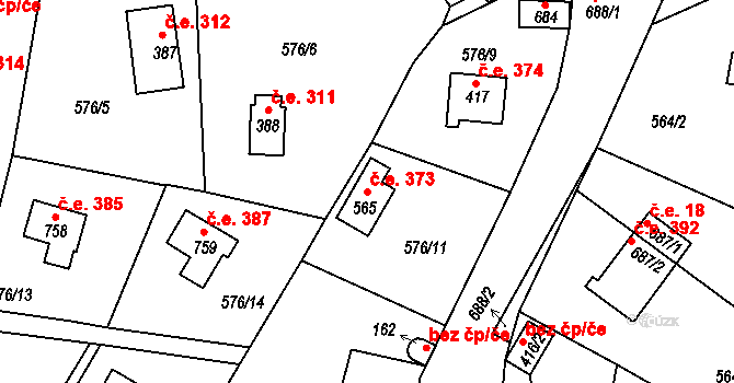 Třebenice 373, Štěchovice na parcele st. 565 v KÚ Štěchovice u Prahy, Katastrální mapa