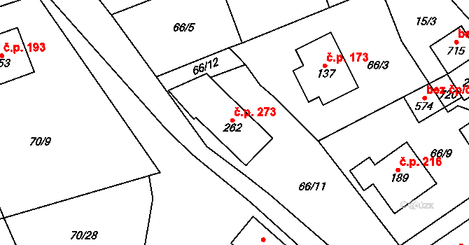 Velké Přílepy 273 na parcele st. 262 v KÚ Kamýk u Velkých Přílep, Katastrální mapa