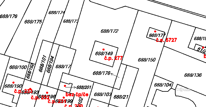 Vaňov 277, Ústí nad Labem na parcele st. 688/149 v KÚ Vaňov, Katastrální mapa