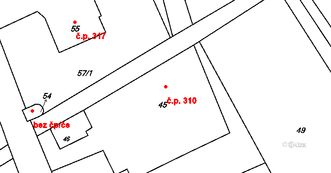 Hrabětice 310, Jeseník nad Odrou na parcele st. 45 v KÚ Hrabětice nad Odrou, Katastrální mapa