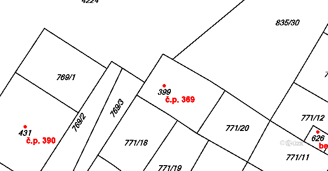 Řevničov 369 na parcele st. 399 v KÚ Řevničov, Katastrální mapa