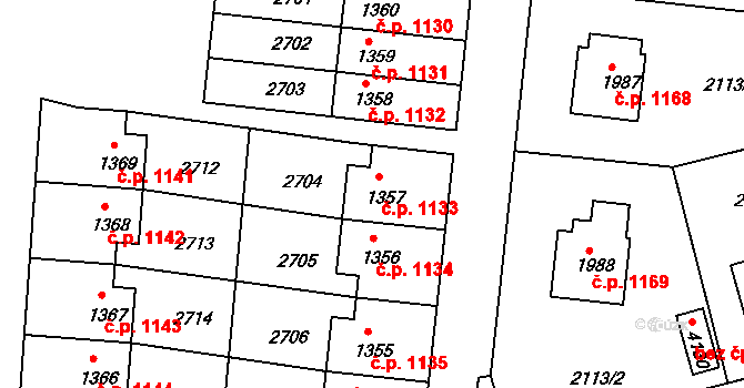 Humpolec 1133 na parcele st. 1357 v KÚ Humpolec, Katastrální mapa