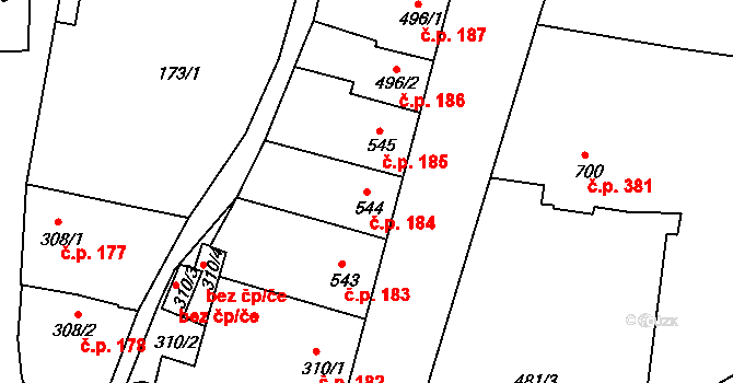 Vodňany II 184, Vodňany na parcele st. 544 v KÚ Vodňany, Katastrální mapa